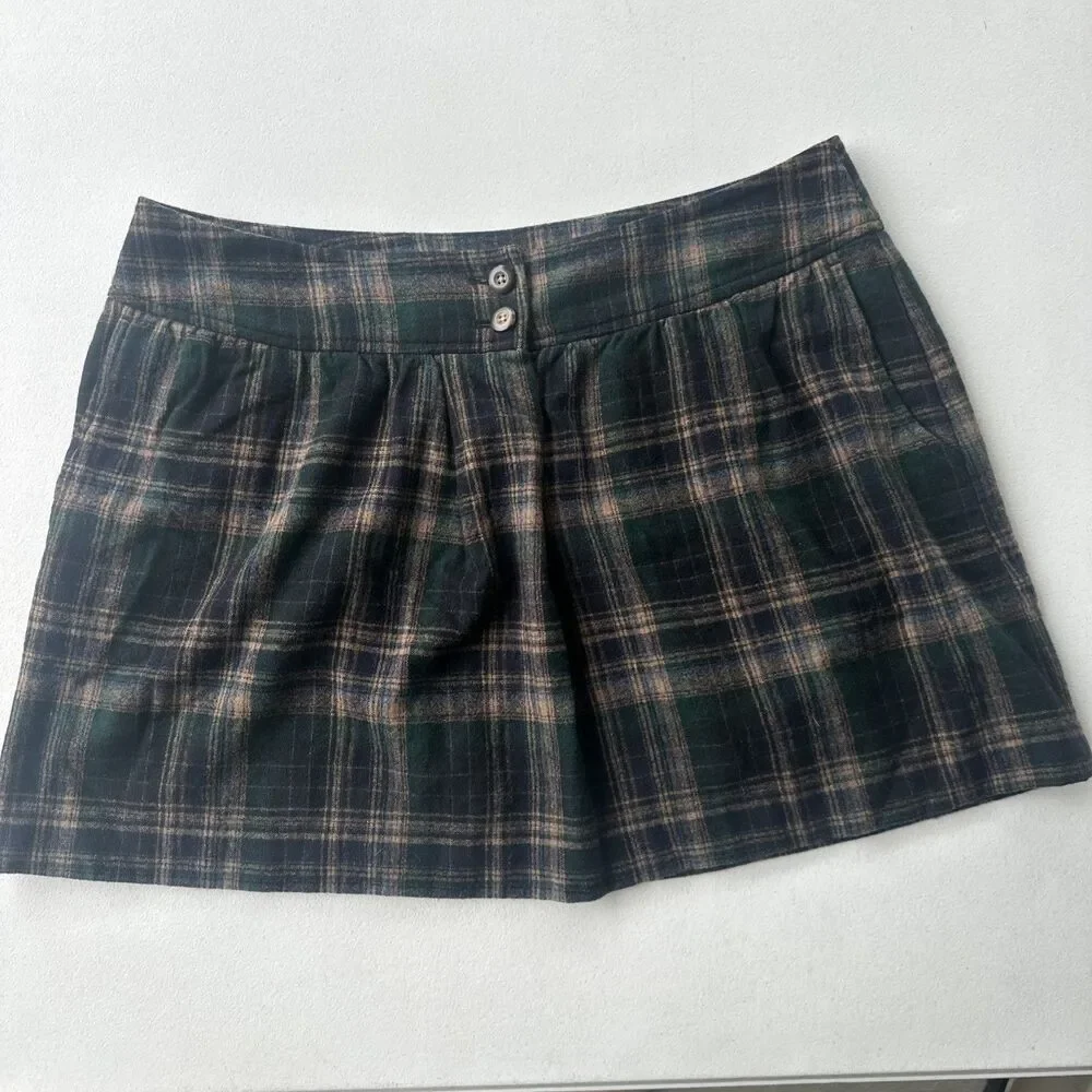 Gap Vintage Women's 12 Y2K Black Wool Pleated Plaid Mini Skirt Preppy Academia